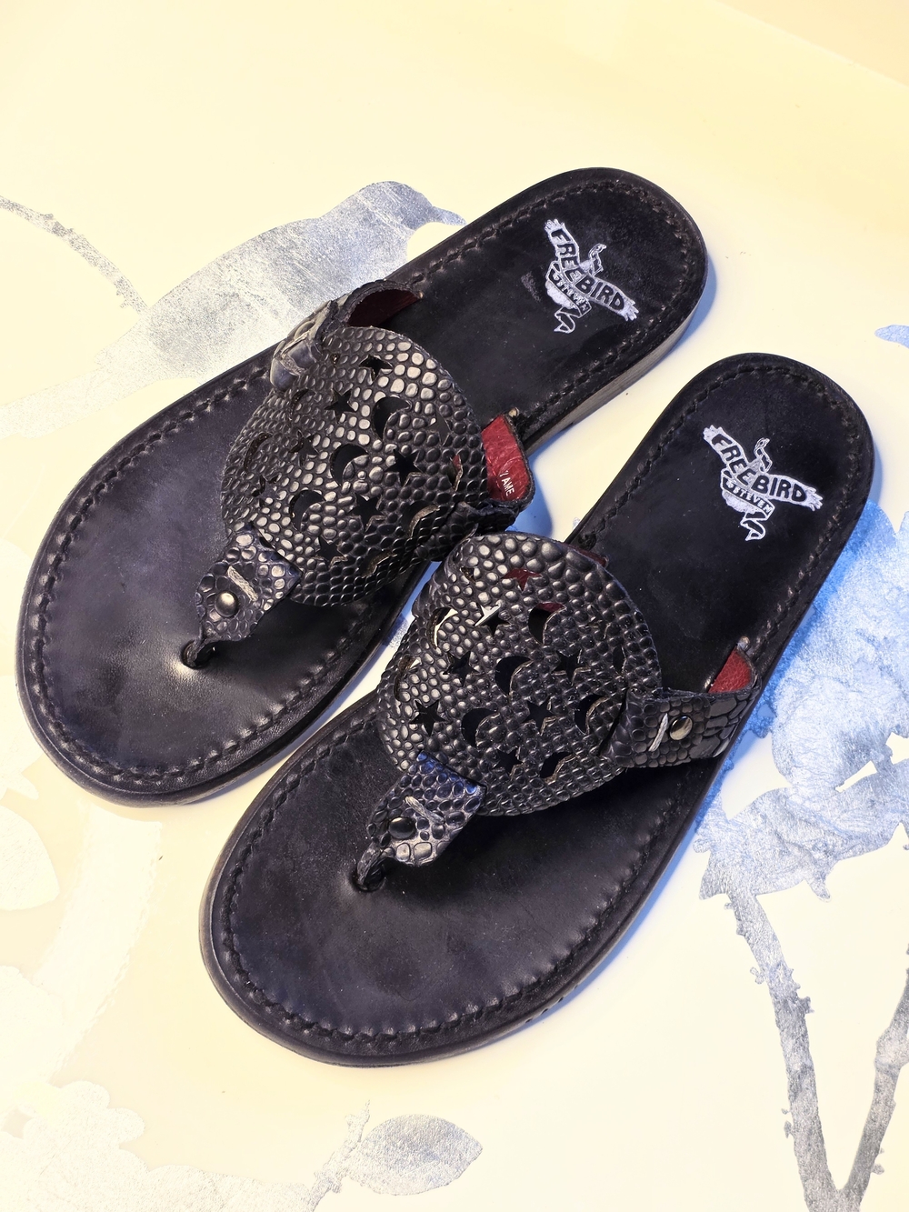 Freebird by Steven Brown Leather Cutout Thong Sandals